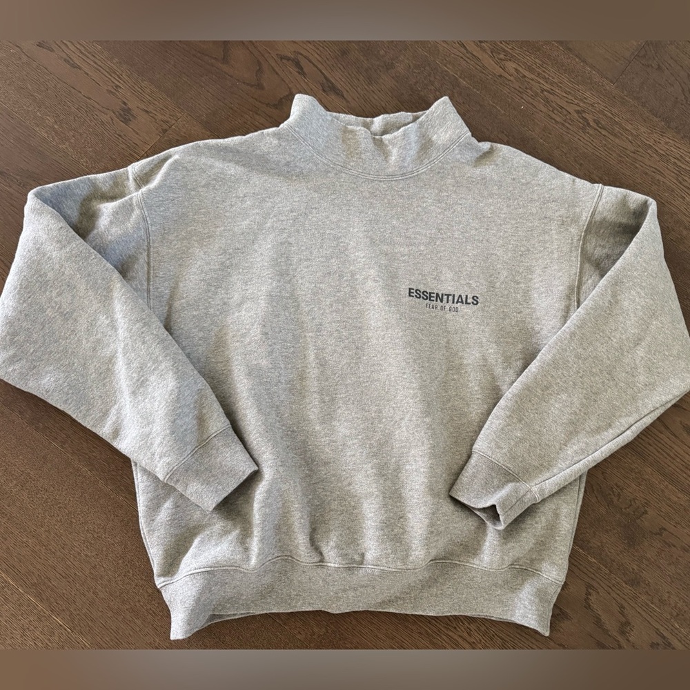 Essentials Men’s Light Gray mock neck Sweatshirt with Chest Logo